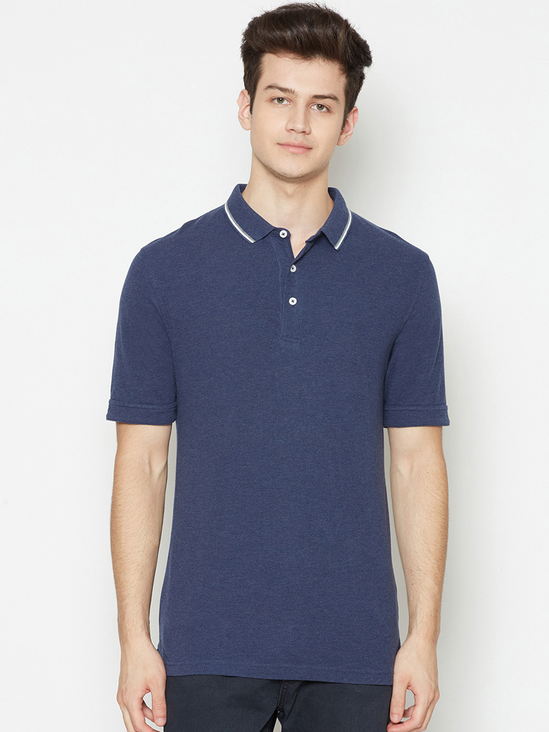 

Bruun & Stengade Men Navy Blue Solid Slim Fit Polo Collar T-shirt