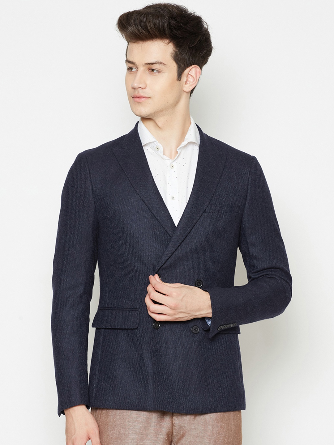 

Bruun & Stengade Men Navy Blue Solid Double-Breasted Blazer