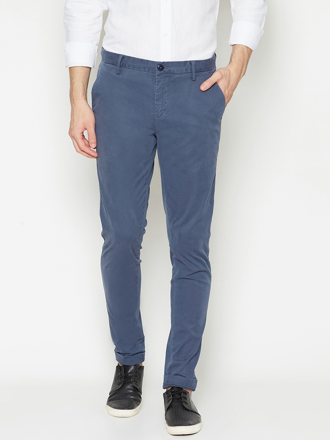

Bruun & Stengade Men Blue Slim Fit Solid Regular Trousers