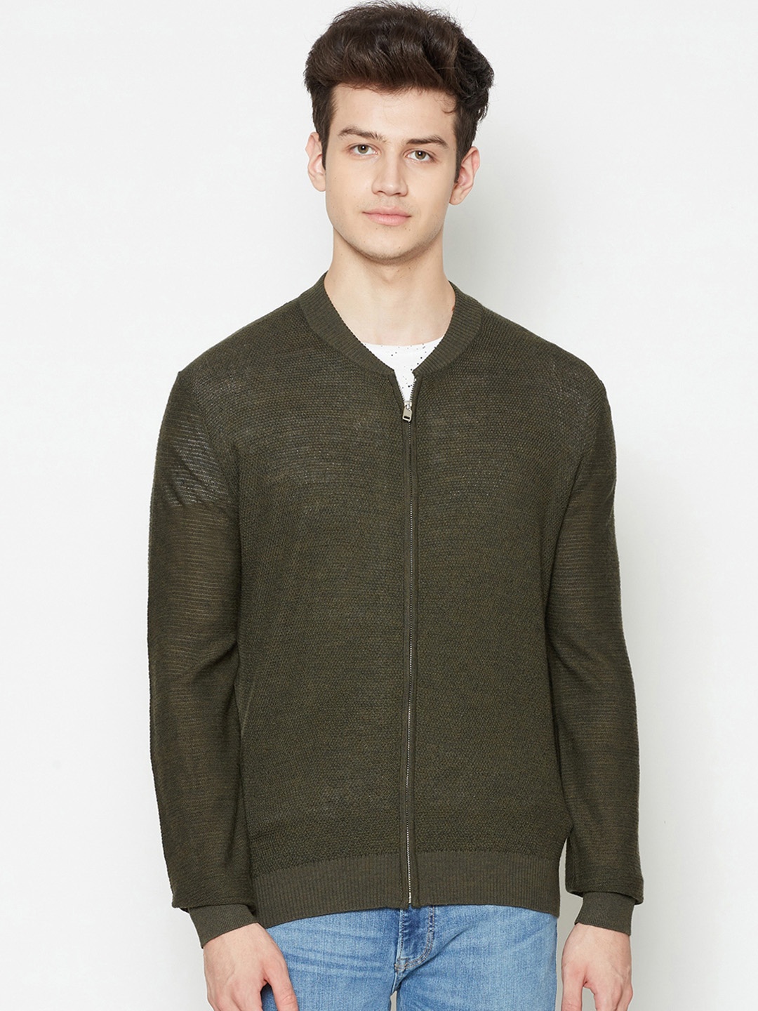 

Bruun & Stengade Men Olive Green Solid Cardigan Sweater