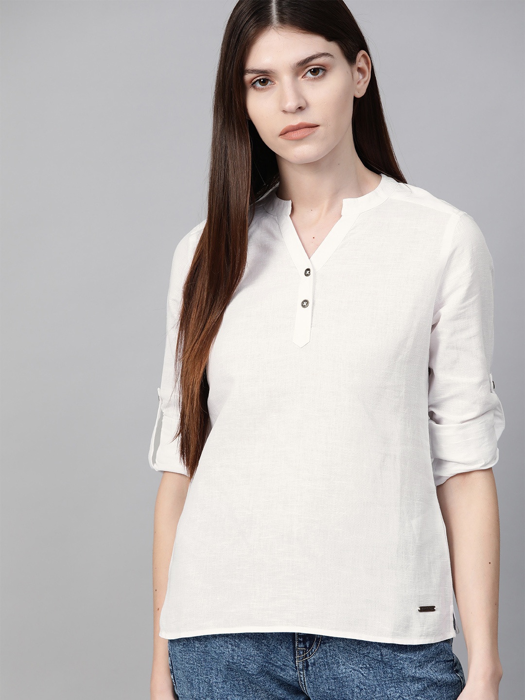 

Roadster Women White Regular Fit Solid Casual Shirt