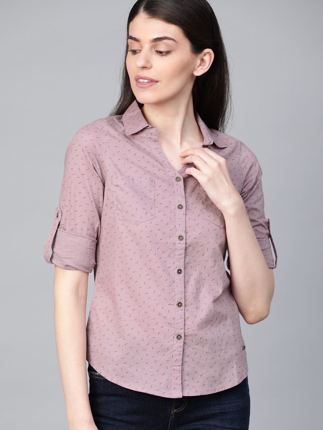 

Roadster Women Purple Regular Fit Printed Casual Shirt