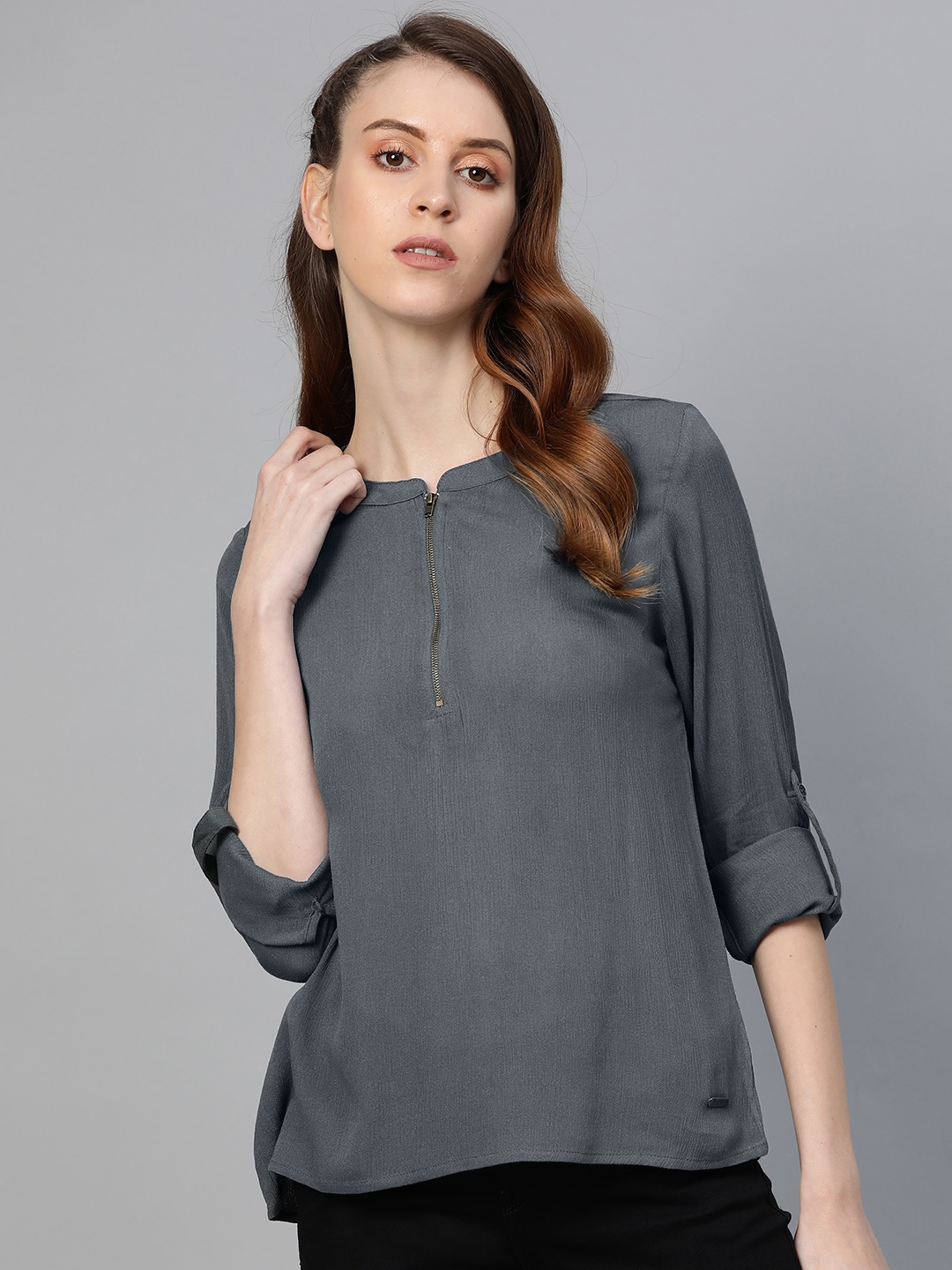 

Roadster Women Charcoal Grey Solid Top