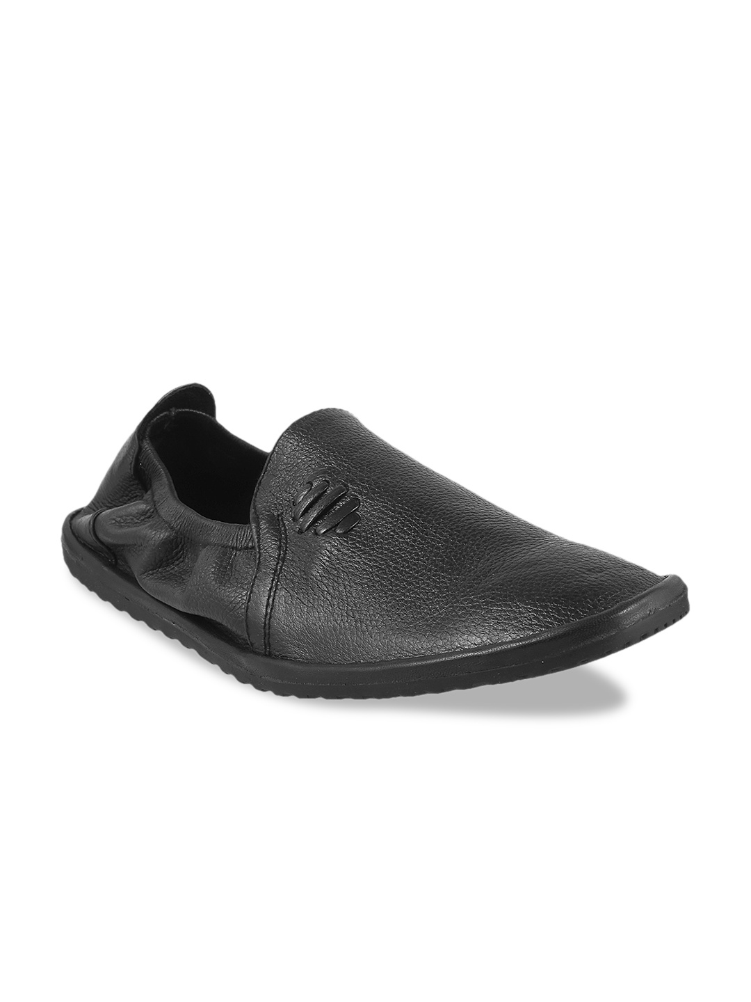

Metro Men Black Textured Leather Formal Slip-Ons