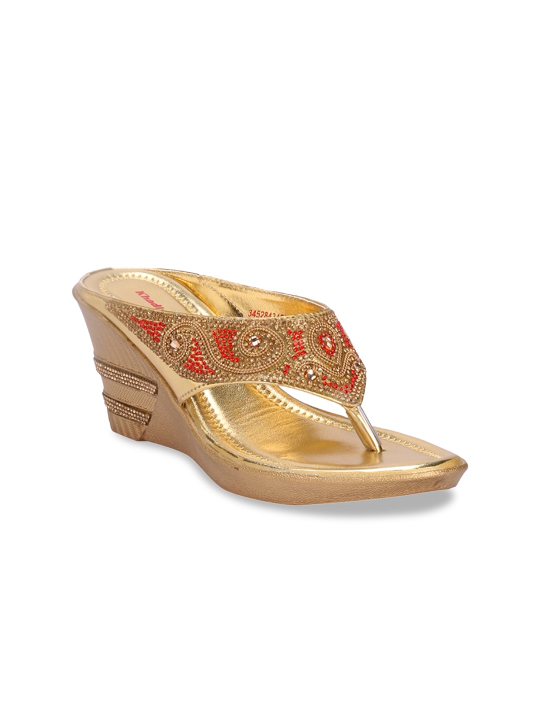 

Khadims Women Red & Gold Embellished Wedge Heels