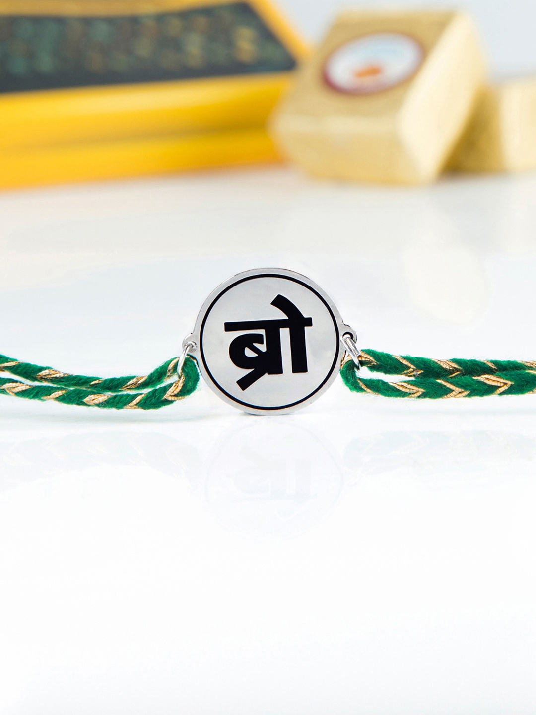 

Bigsmall Silver-Toned & Green Bro Rakhi