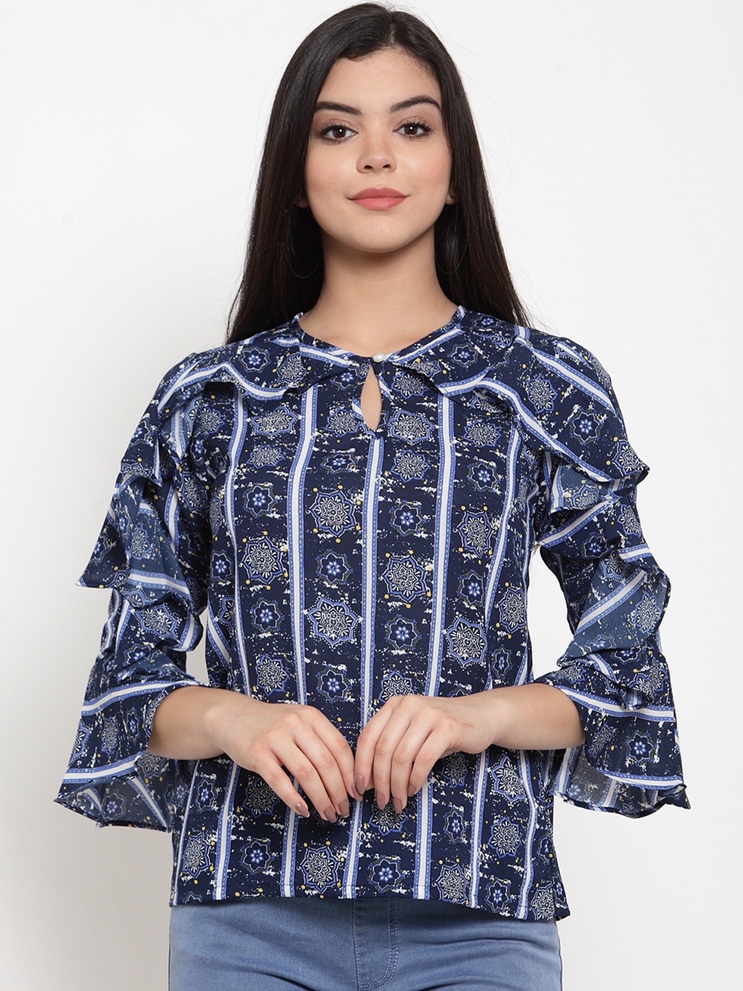 

Aujjessa Women Navy Blue Printed Top