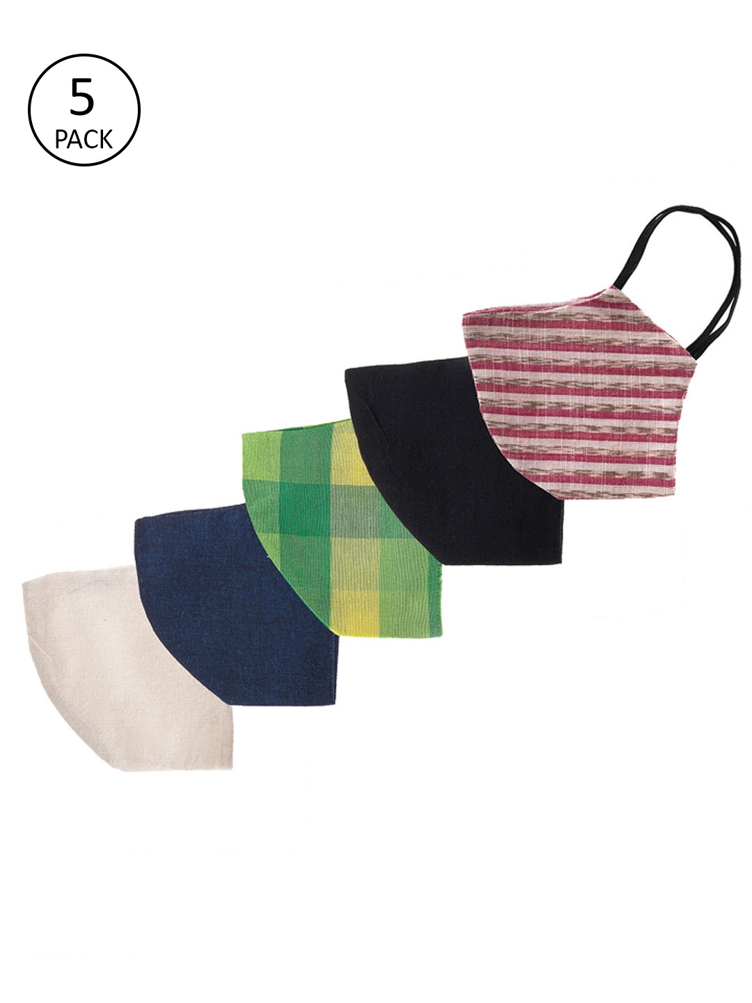 

PANASH Adults Pack of 5 Reusable 2-Layers Anti-Pollution Organic Khadi Masks, Multi