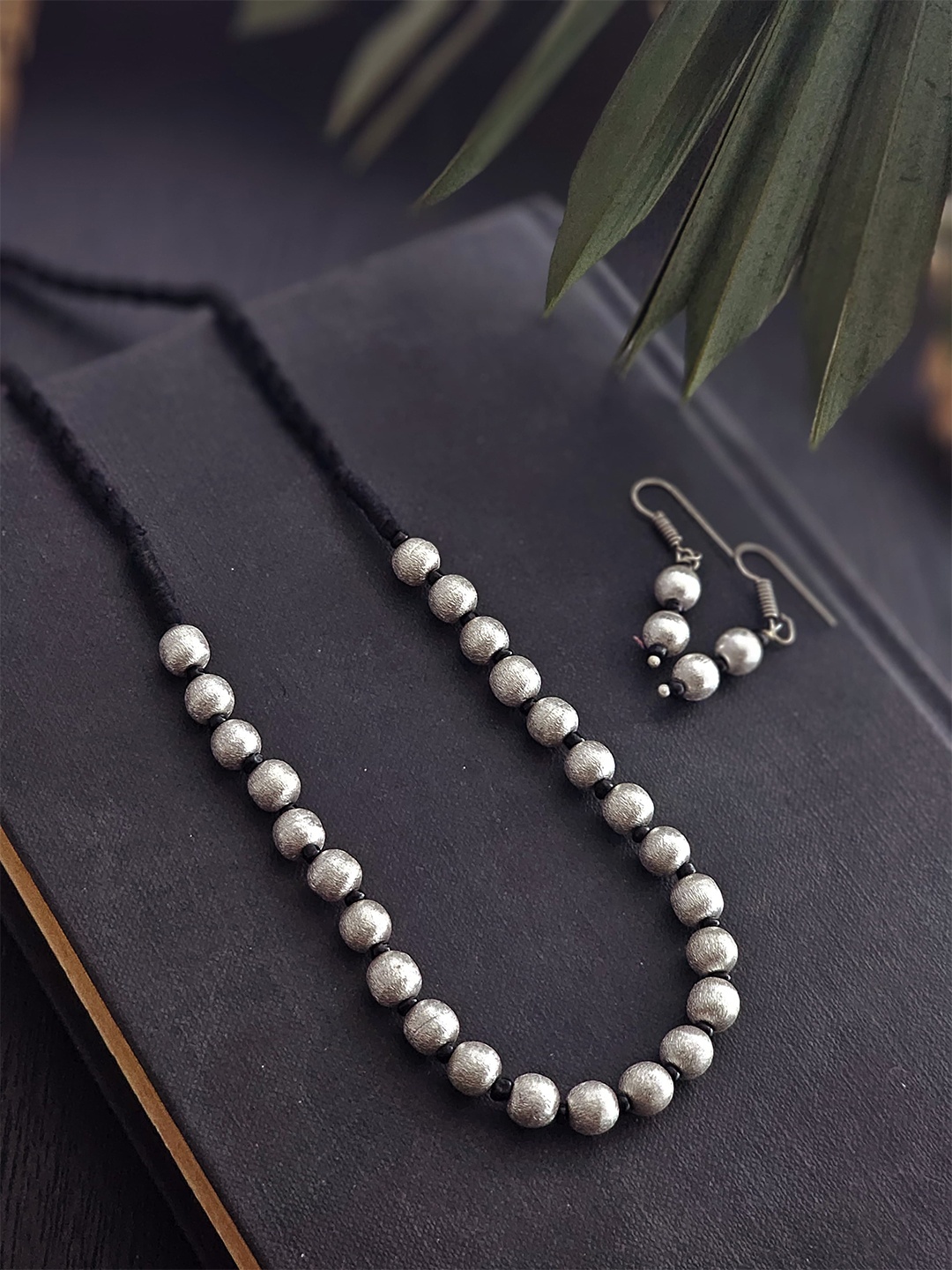 

Binnis Wardrobe Oxidized Black Silver-Plated Beaded Jewellery Set