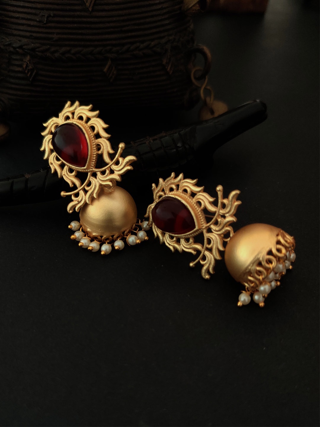 

Binnis Wardrobe Gold-Toned & Red Contemporary Jhumka