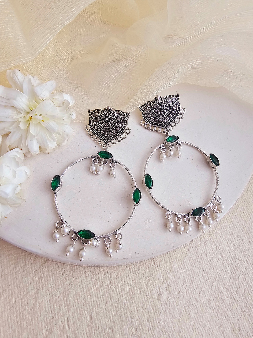 

Binnis Wardrobe Silver-Toned Silver Plated Circular Hoop Earrings