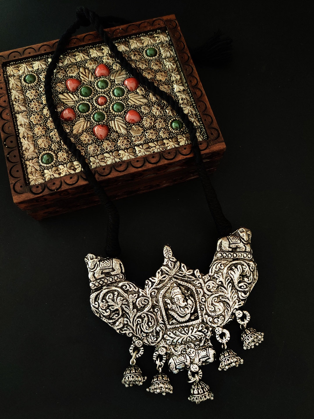 

Binnis Wardrobe Silver-Plated Oxidised jhumka Necklace