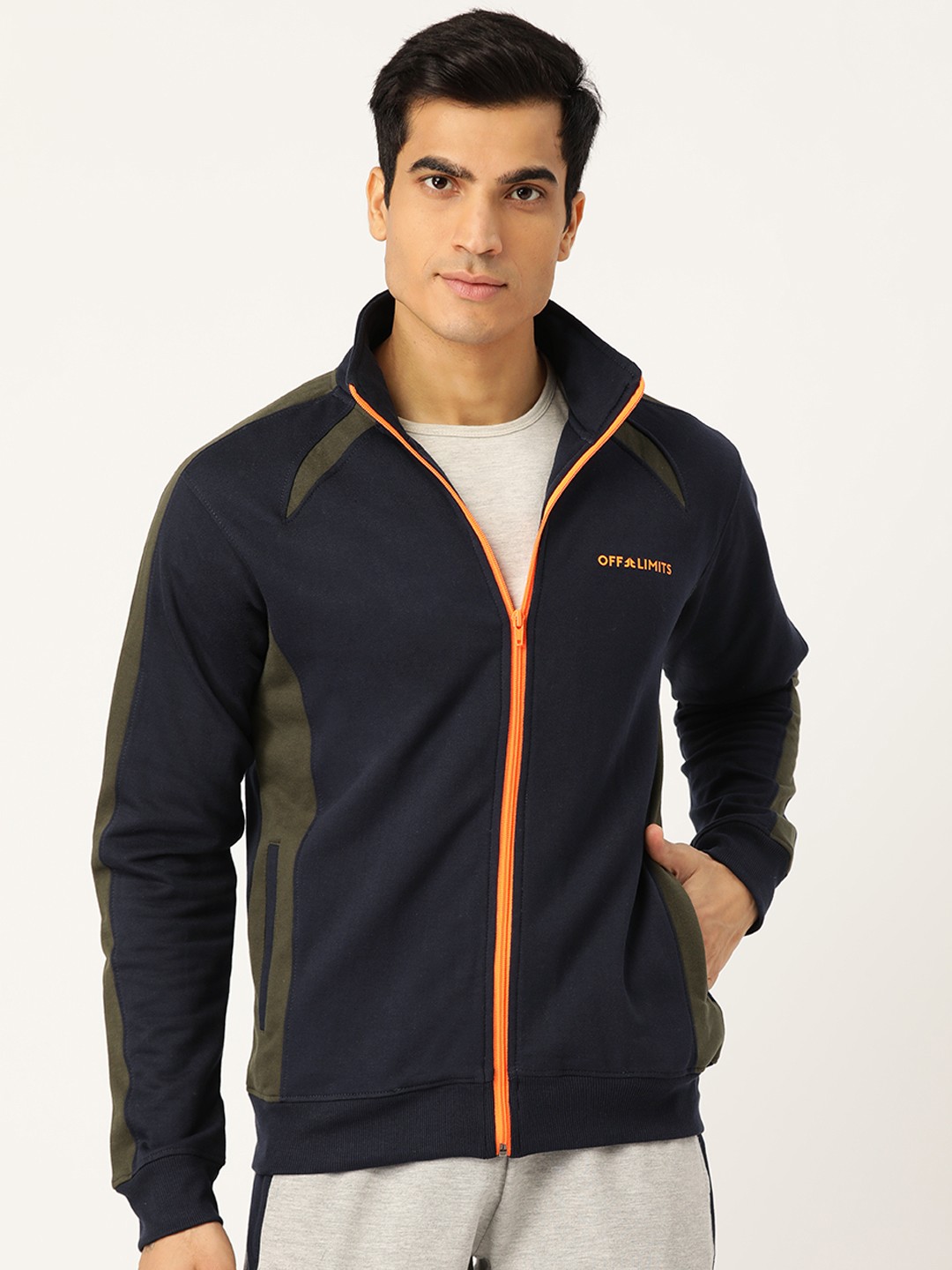 

OFF LIMITS Men Navy Blue Solid Sporty Jacket
