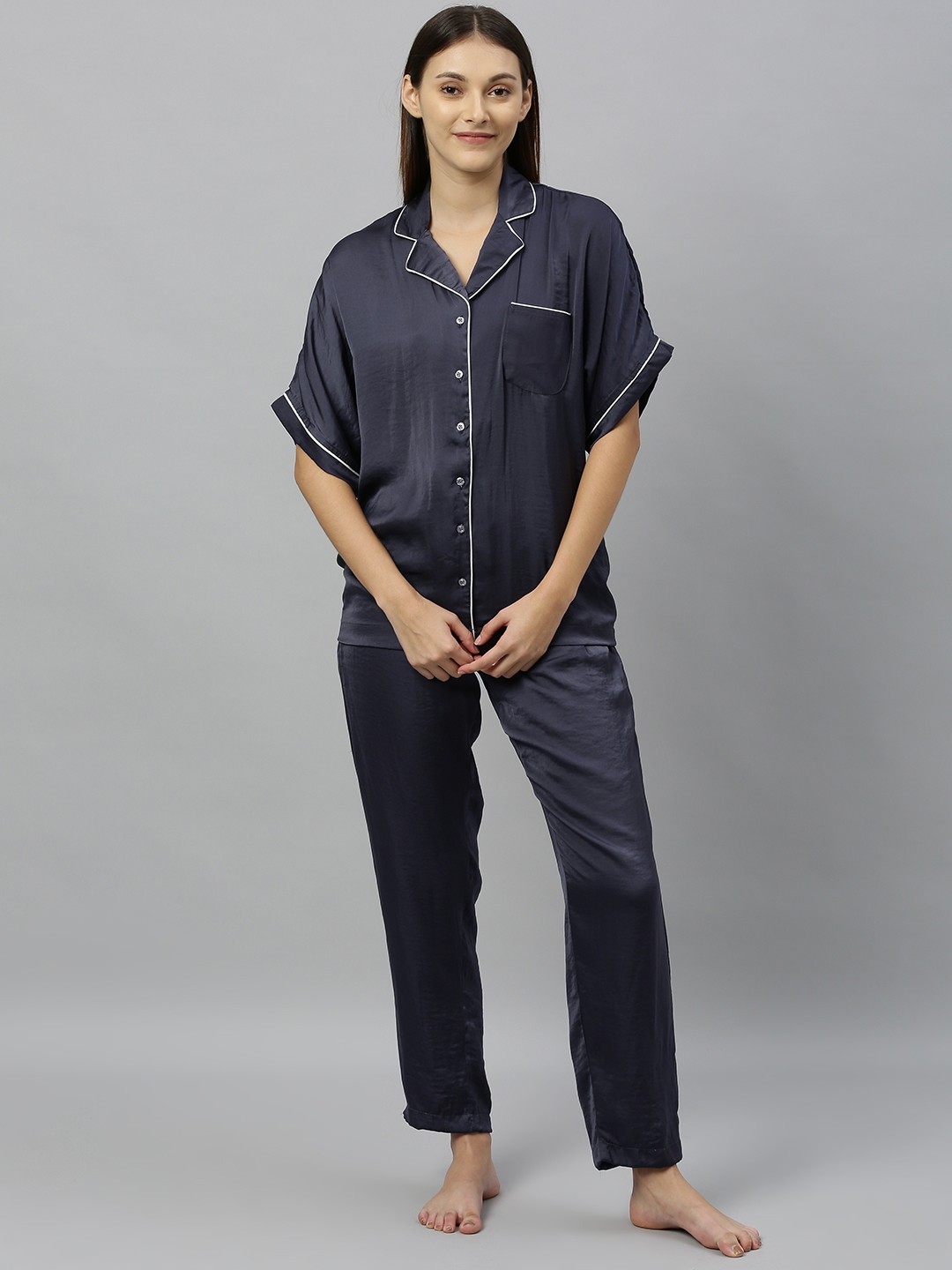 

DRAPE IN VOGUE Women Charcoal Grey Solid Night suit