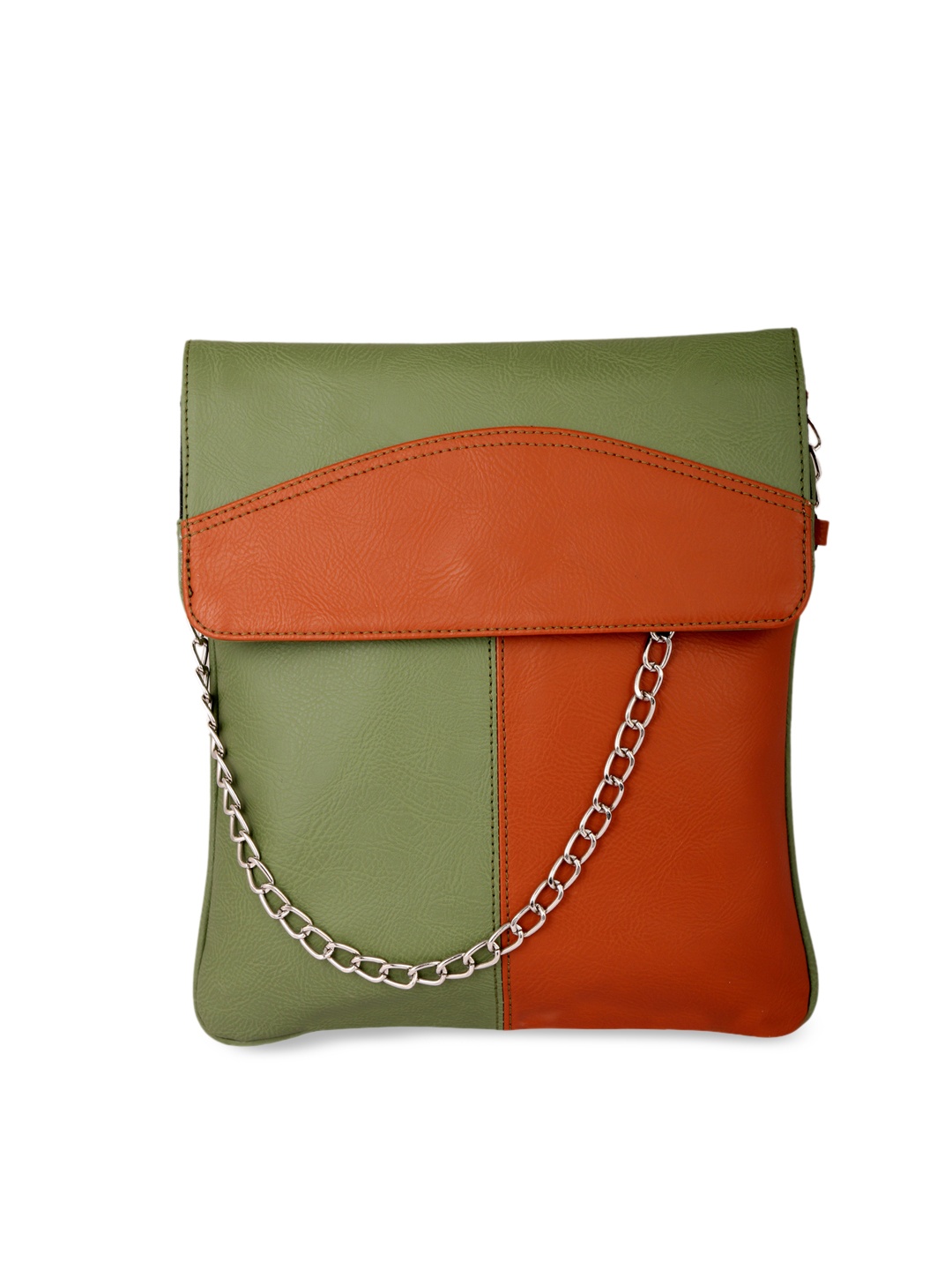 

Spice Art Green & Orange Colourblocked Sling Bag