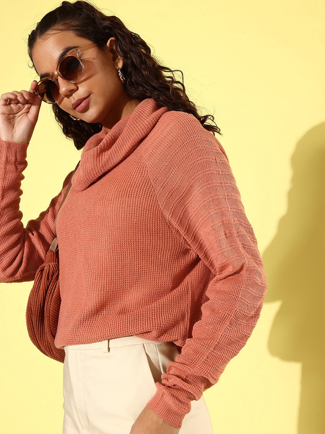 

The Roadster Lifestyle Co. Women Self Design Pullover, Peach