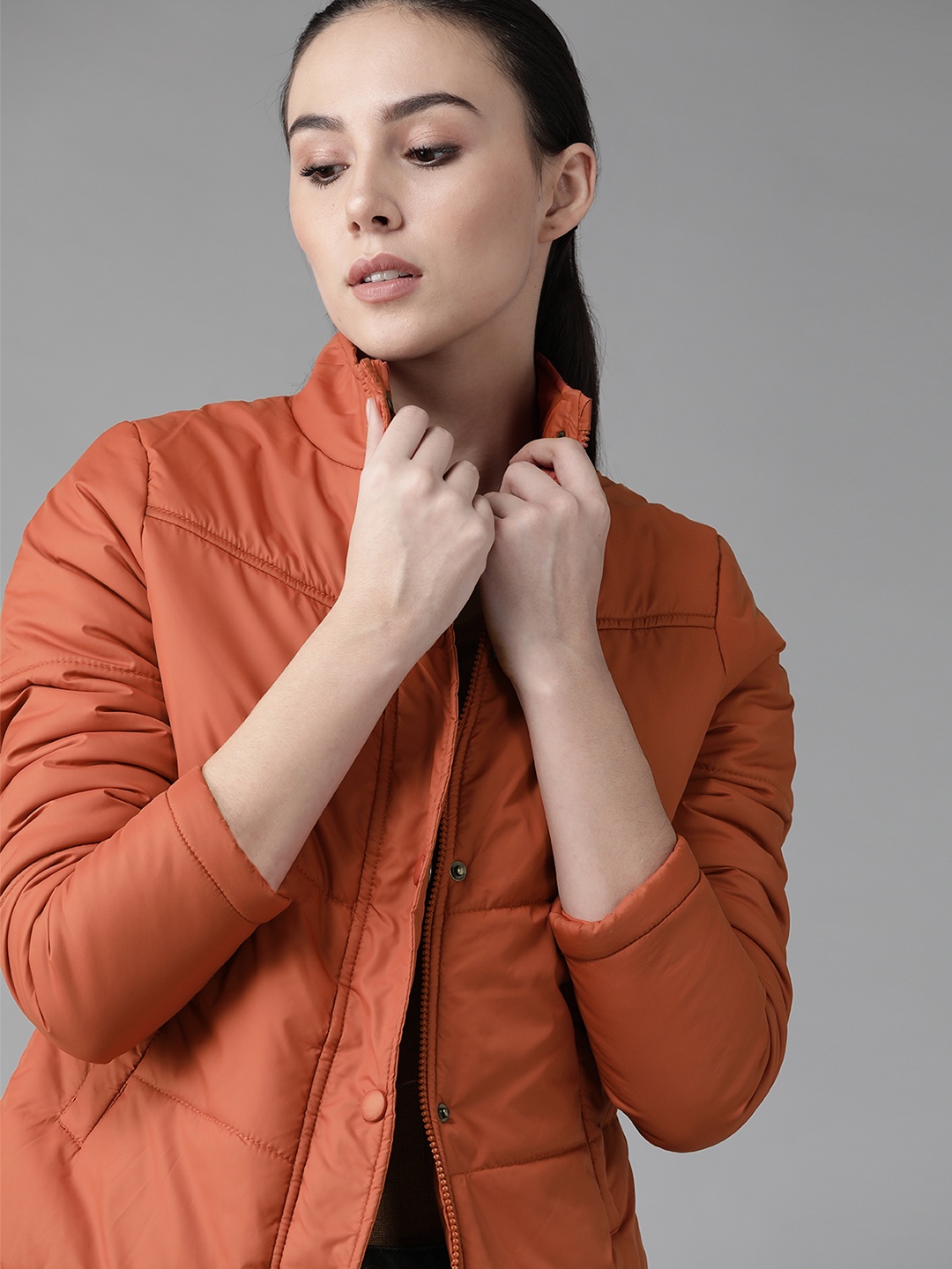 

Roadster Women Rust Orange Solid Padded Jacket