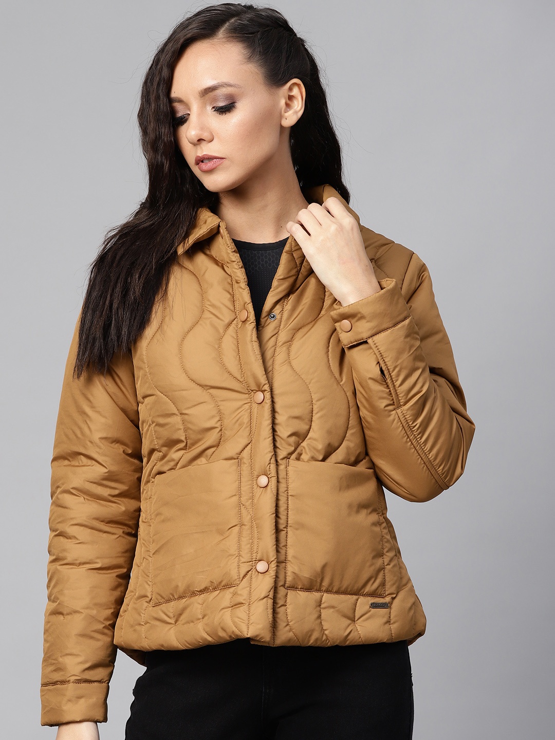 

Roadster Women Brown Solid Padded Jacket