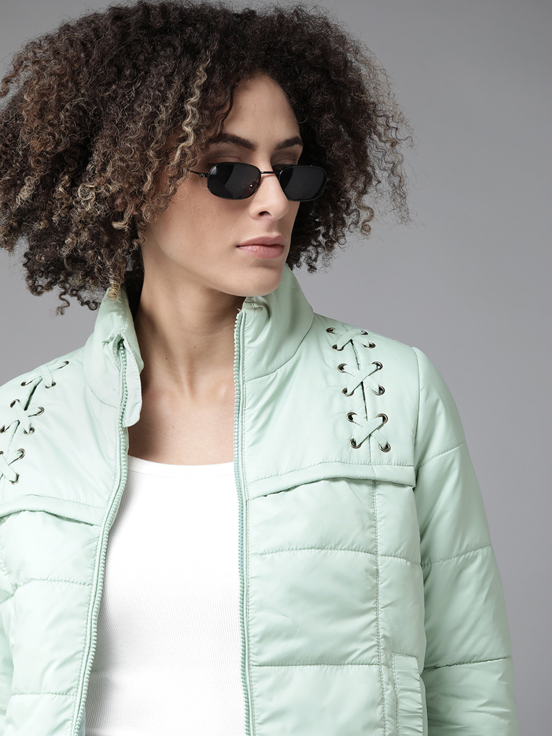 

Roadster Women Sea Green Solid Padded Jacket