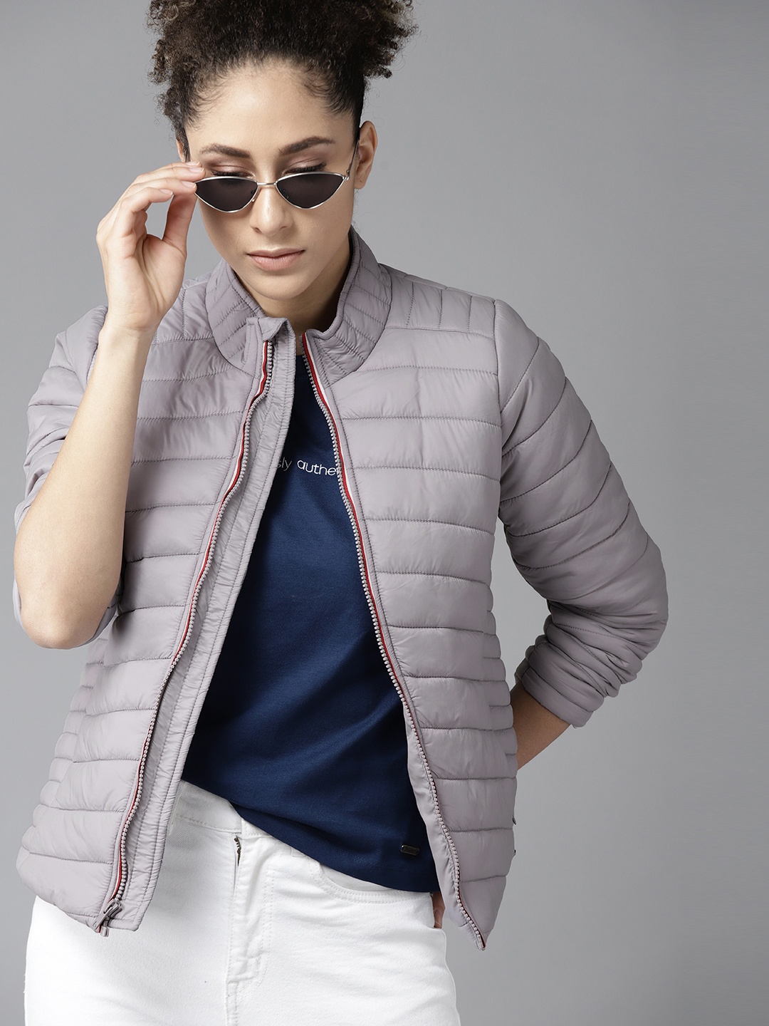 

Roadster Women Grey Solid Padded Jacket