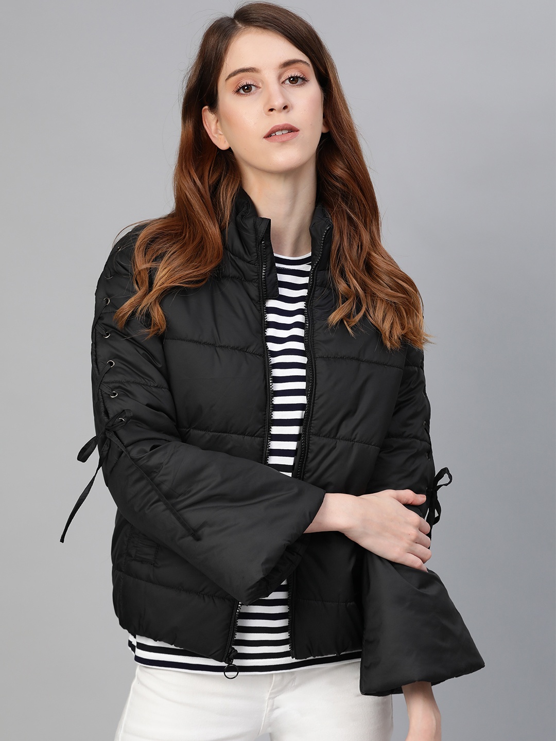 

Roadster Women Black Solid Padded Jacket