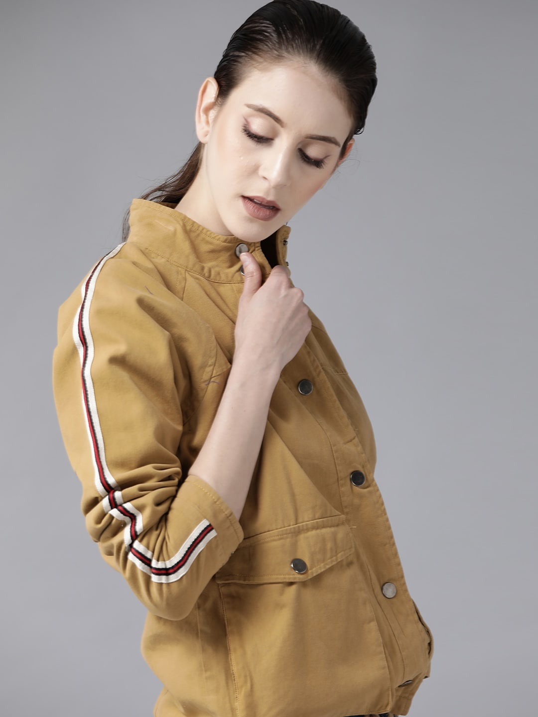

Roadster Women Khaki Antiviral Protective Finish Solid Tailored Jacket