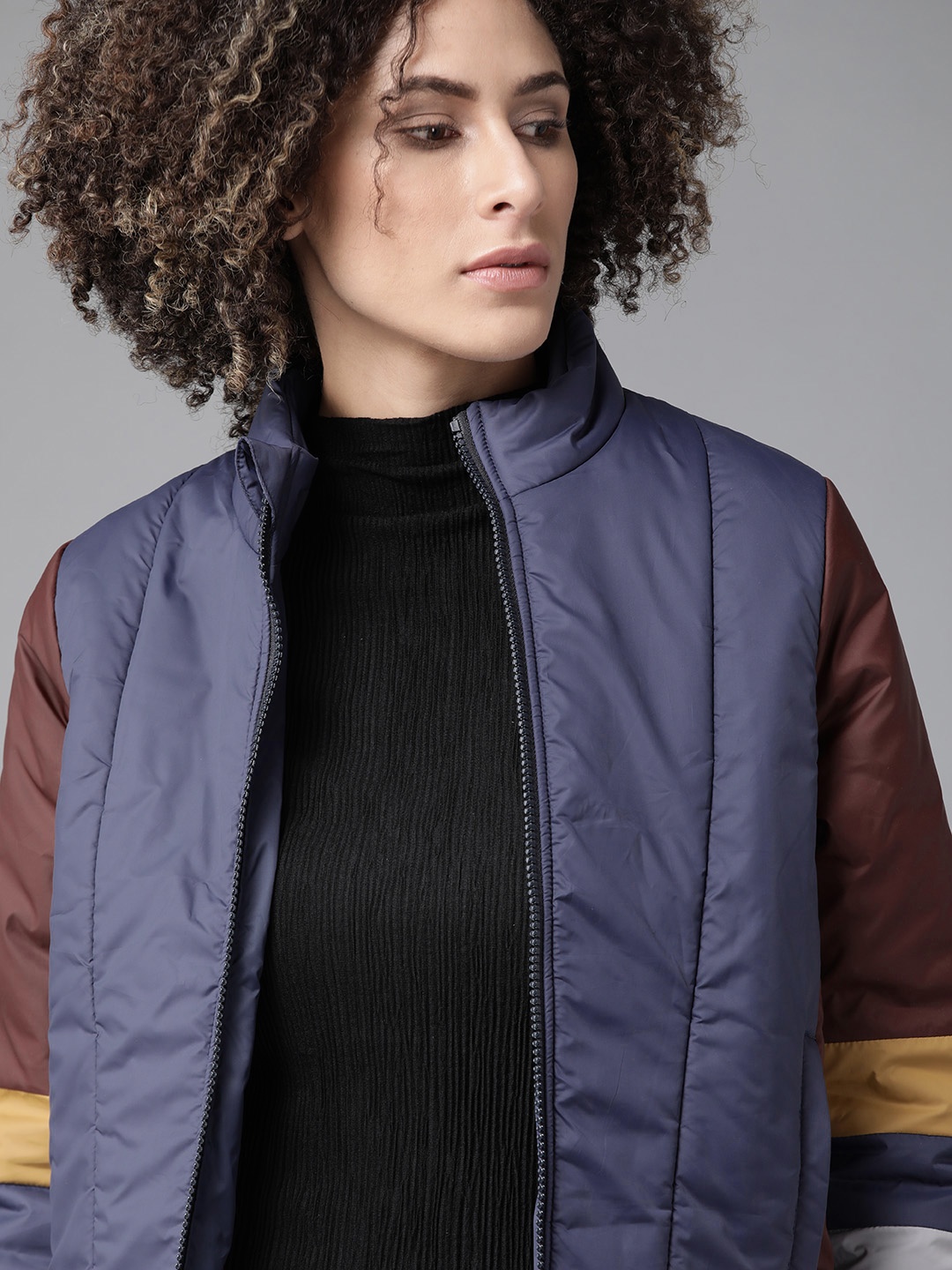 

Roadster Women Navy Blue Solid Padded Jacket