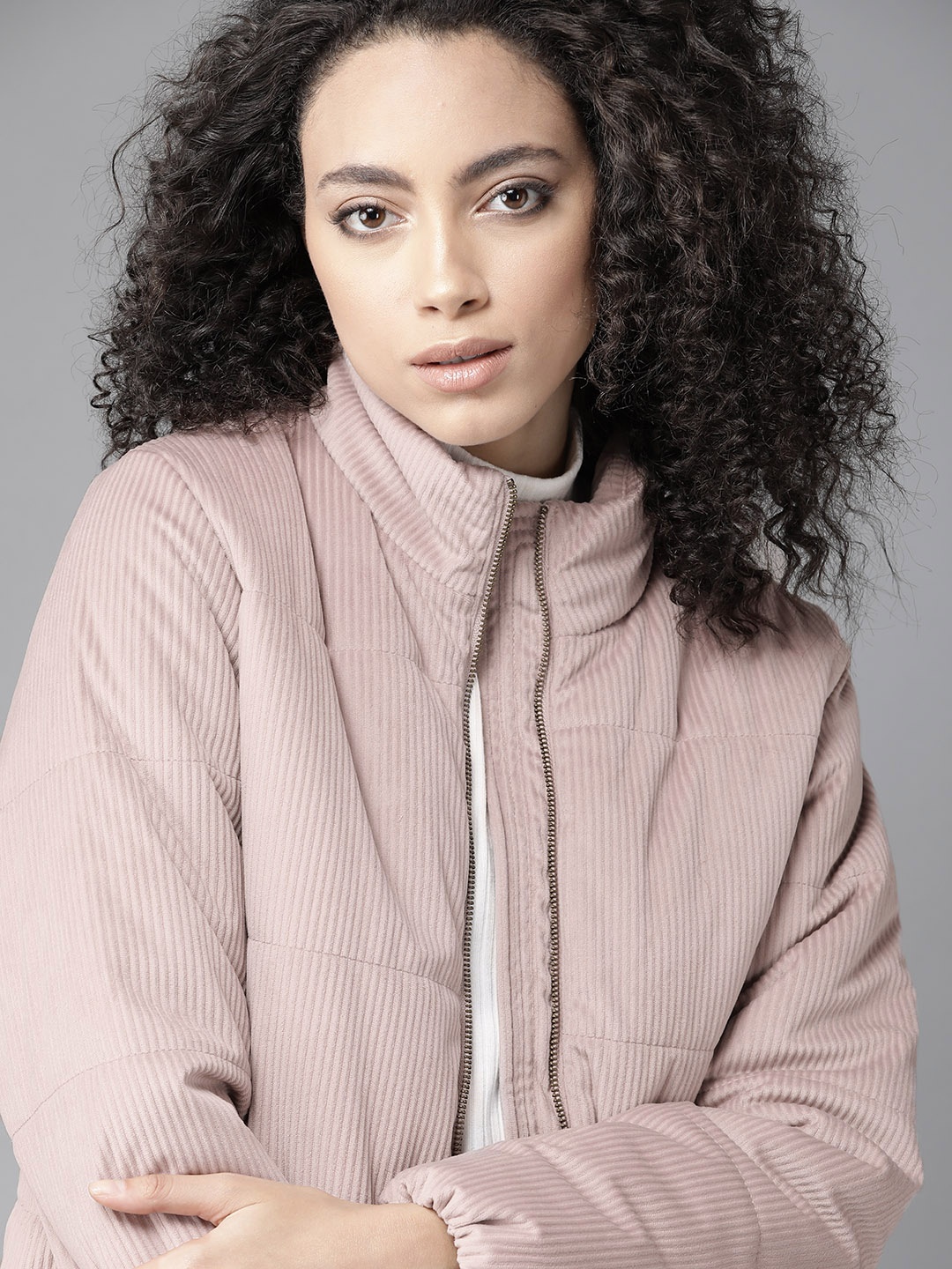 

Roadster Women Mauve Solid Corduroy Padded Jacket
