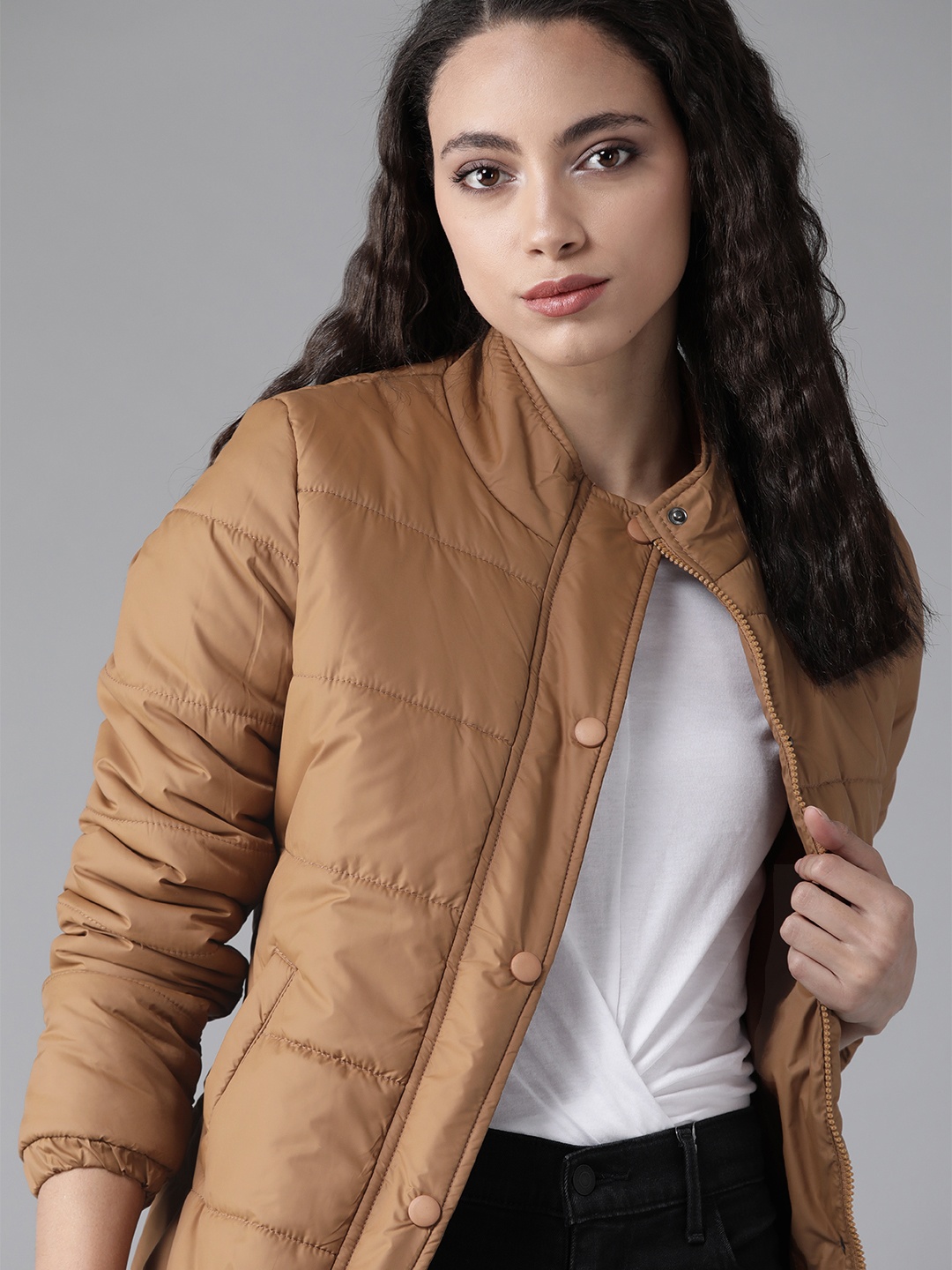 

Roadster Women Brown Solid Padded Jacket