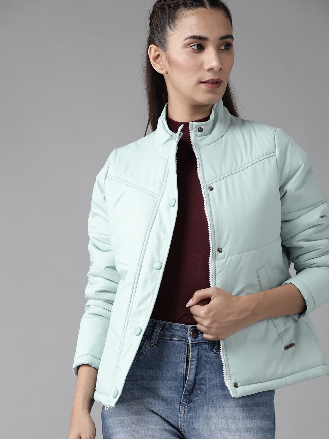 

Roadster Women Blue Solid Padded Jacket
