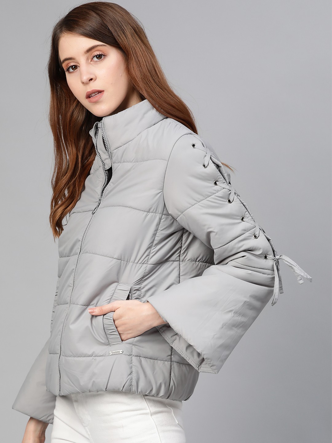 

Roadster Women Grey Solid Padded Jacket
