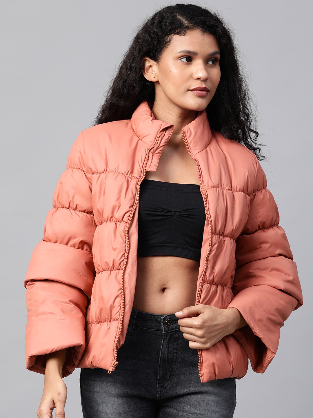 

Roadster Women Peach-Coloured Solid Puffer Jacket
