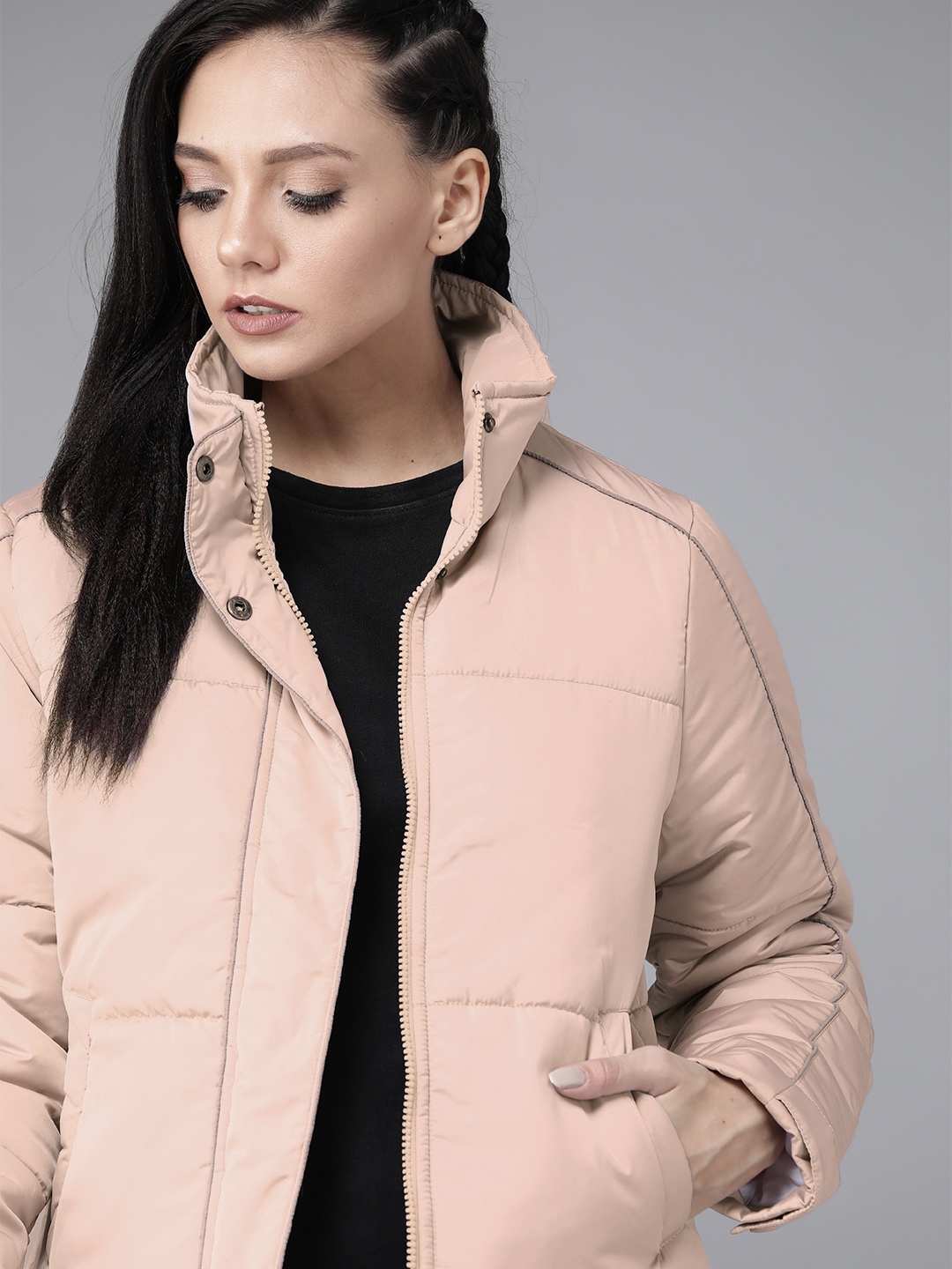 

Roadster Women Pink Solid Padded Jacket