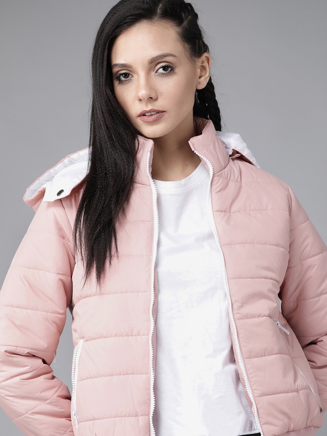 

Roadster Women Pink Solid Padded Jacket