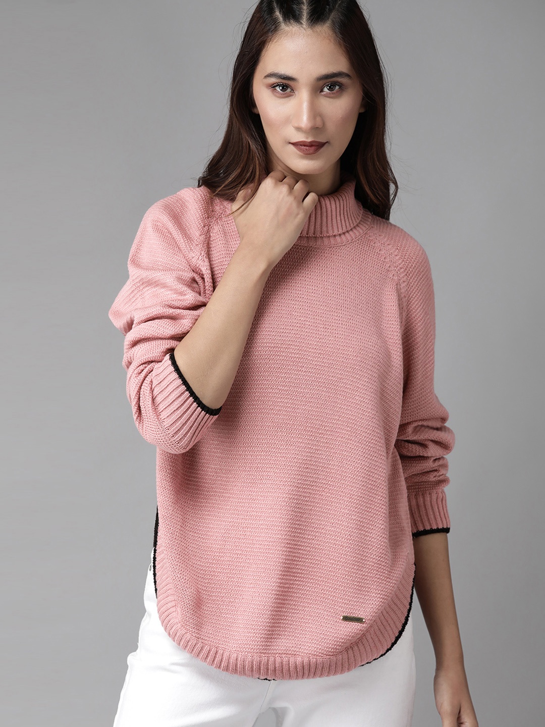 

Roadster Women Pink Solid Pullover Sweater