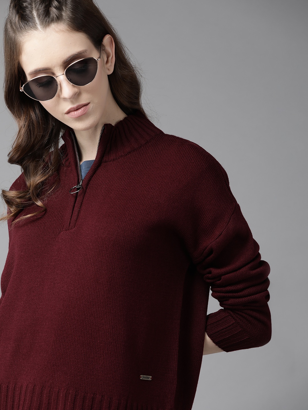 

Roadster Women Maroon Solid Pullover Sweater