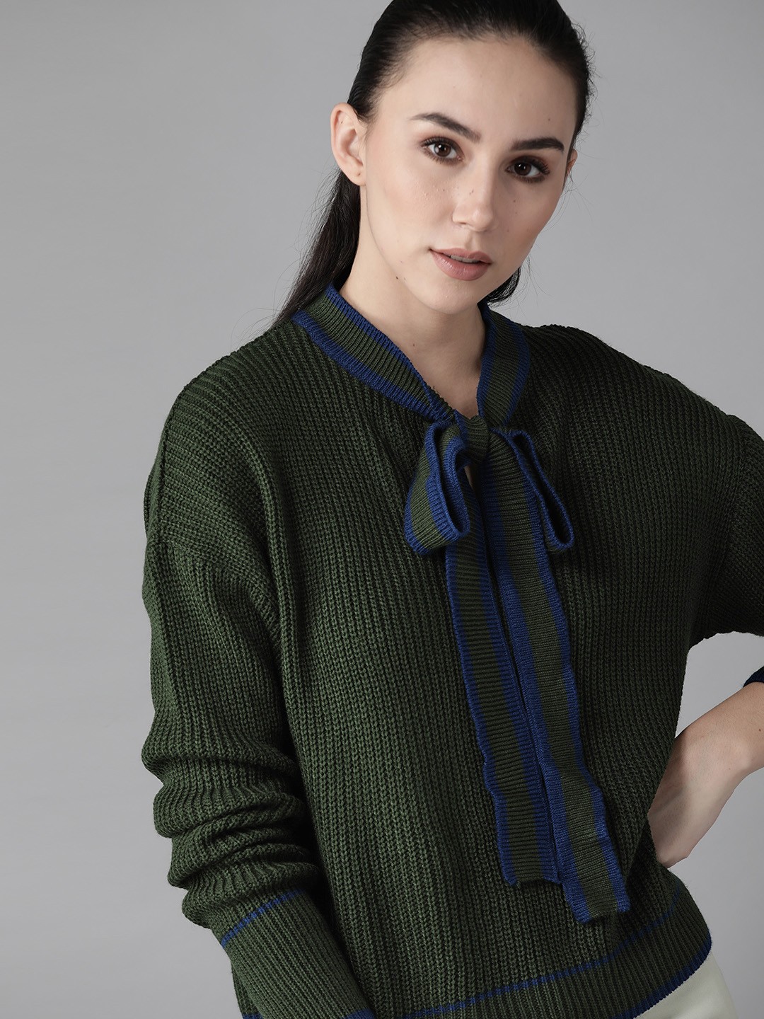 

Roadster Women Green Ribbed Acrylic Sweater