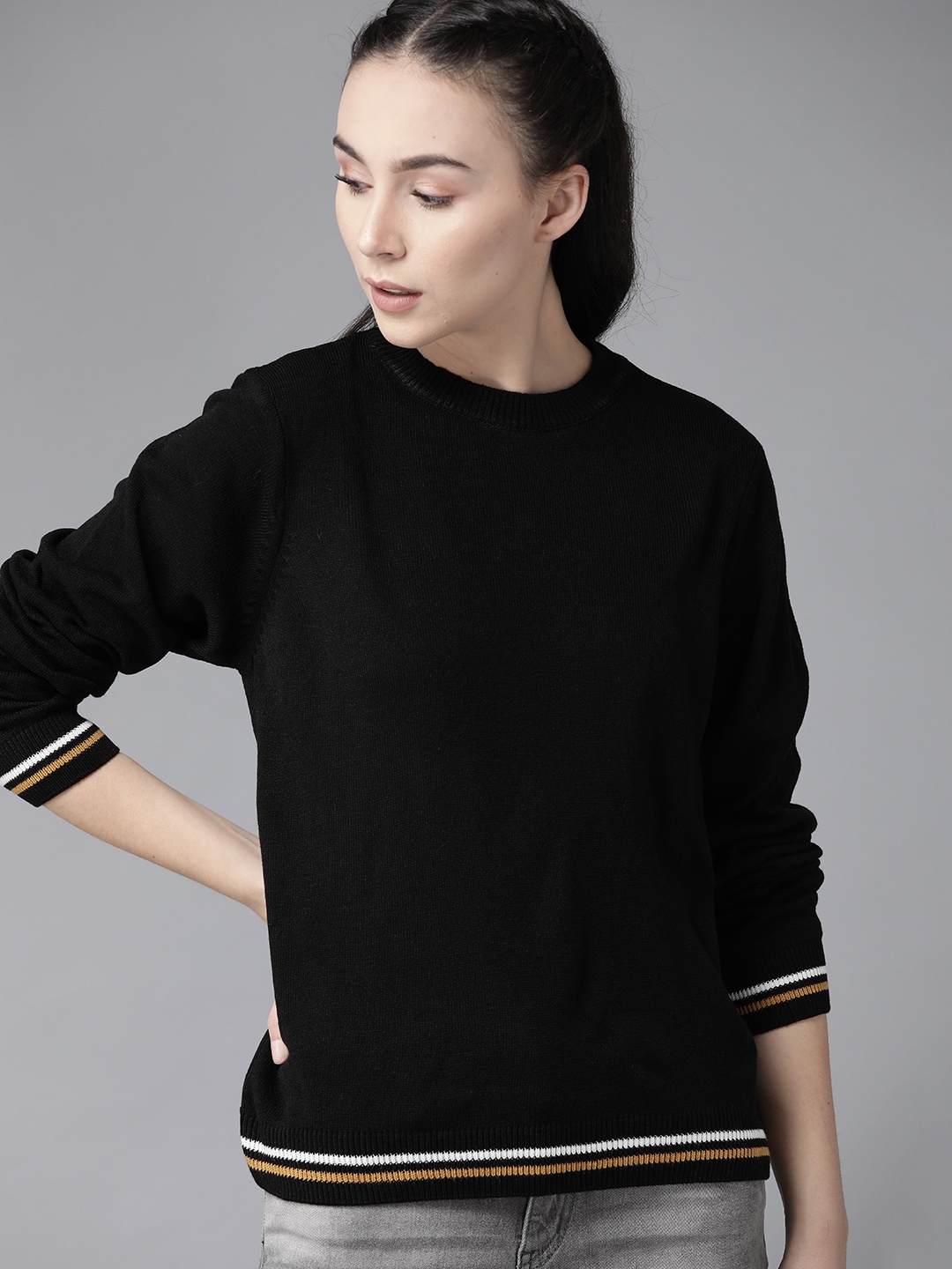 

Roadster Women Black Solid Pullover