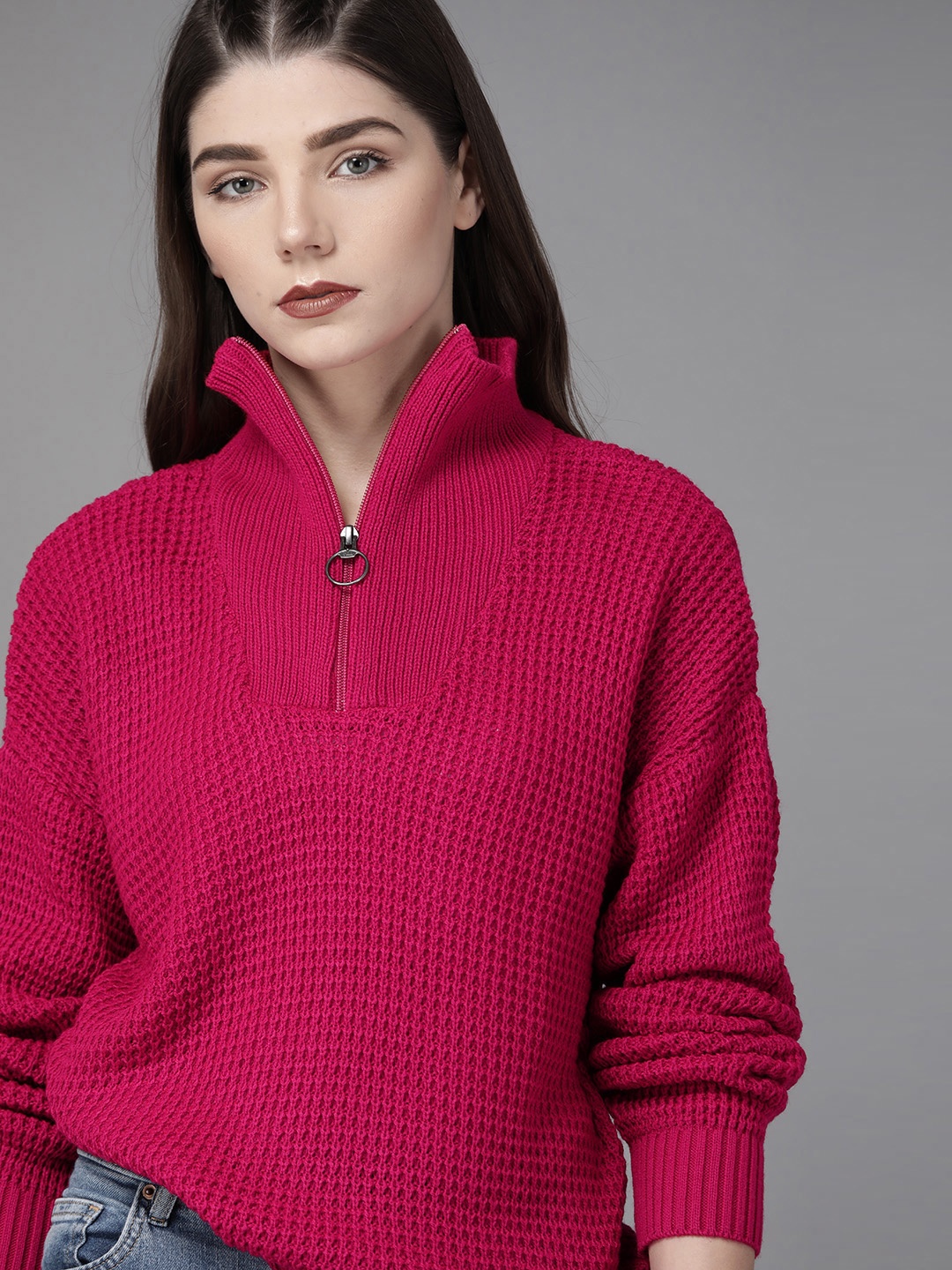 

Roadster Women Pink Self Design Sweater
