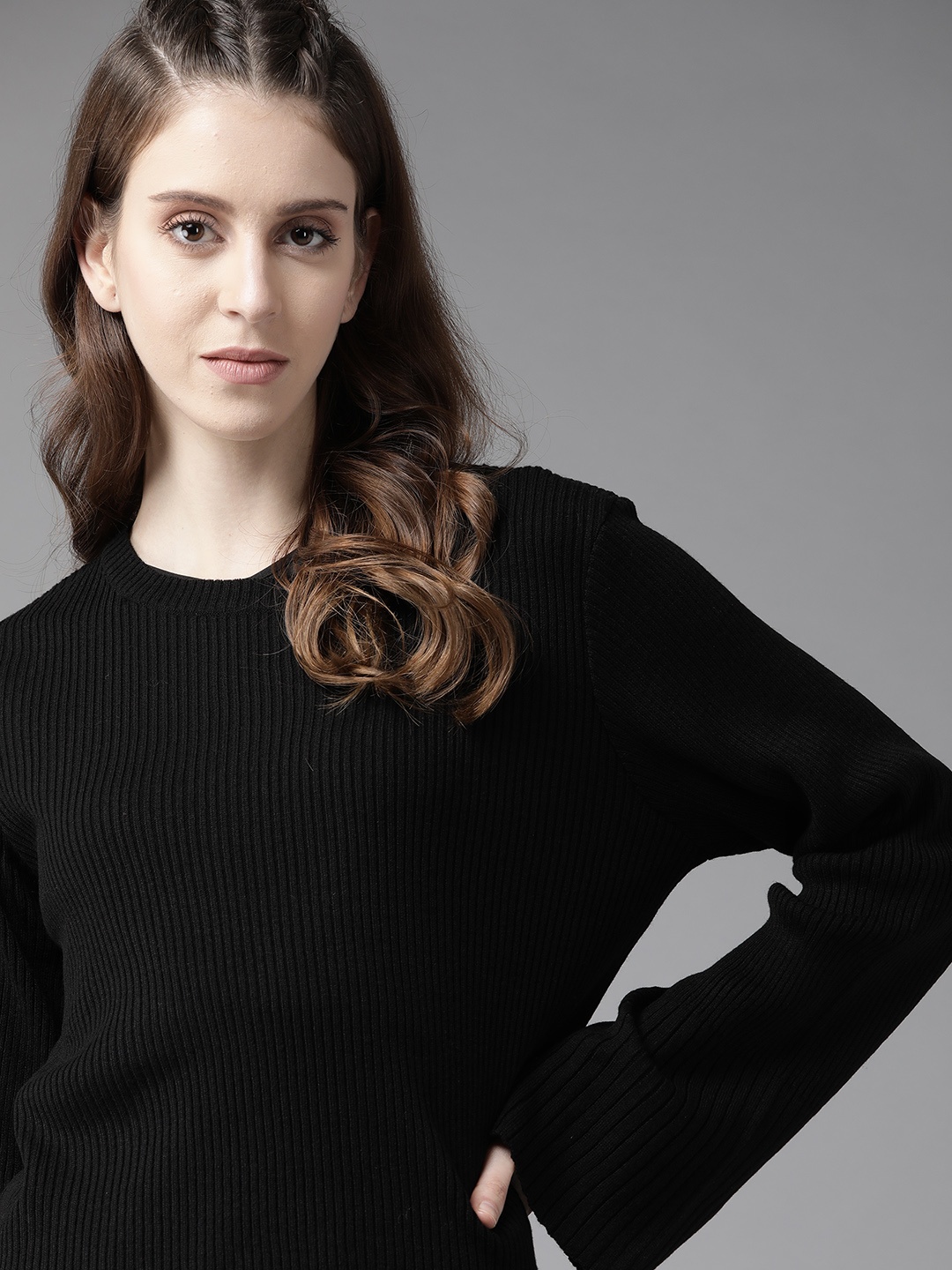 

Roadster Women Black Ribbed Pullover Sweater