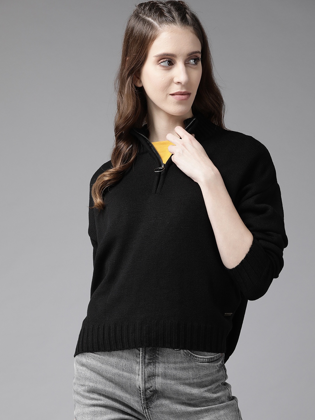 

Roadster Women Black Solid Pullover Sweater