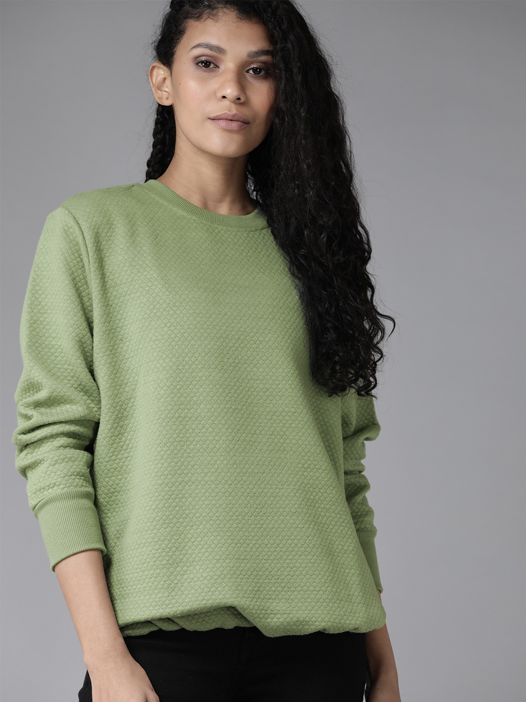 

Roadster Women Green Quilted Sweatshirt