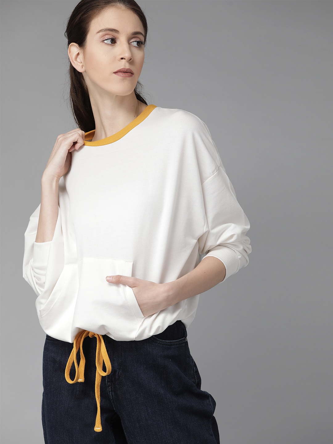 

Roadster Women White Solid Sweatshirt