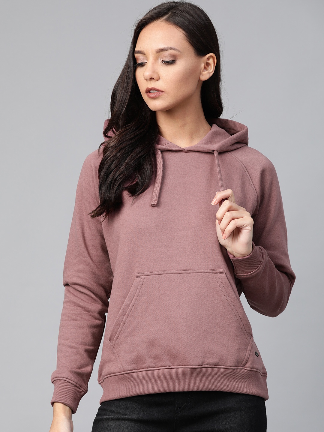 

Roadster Women Mauve Solid Hooded Sweatshirt
