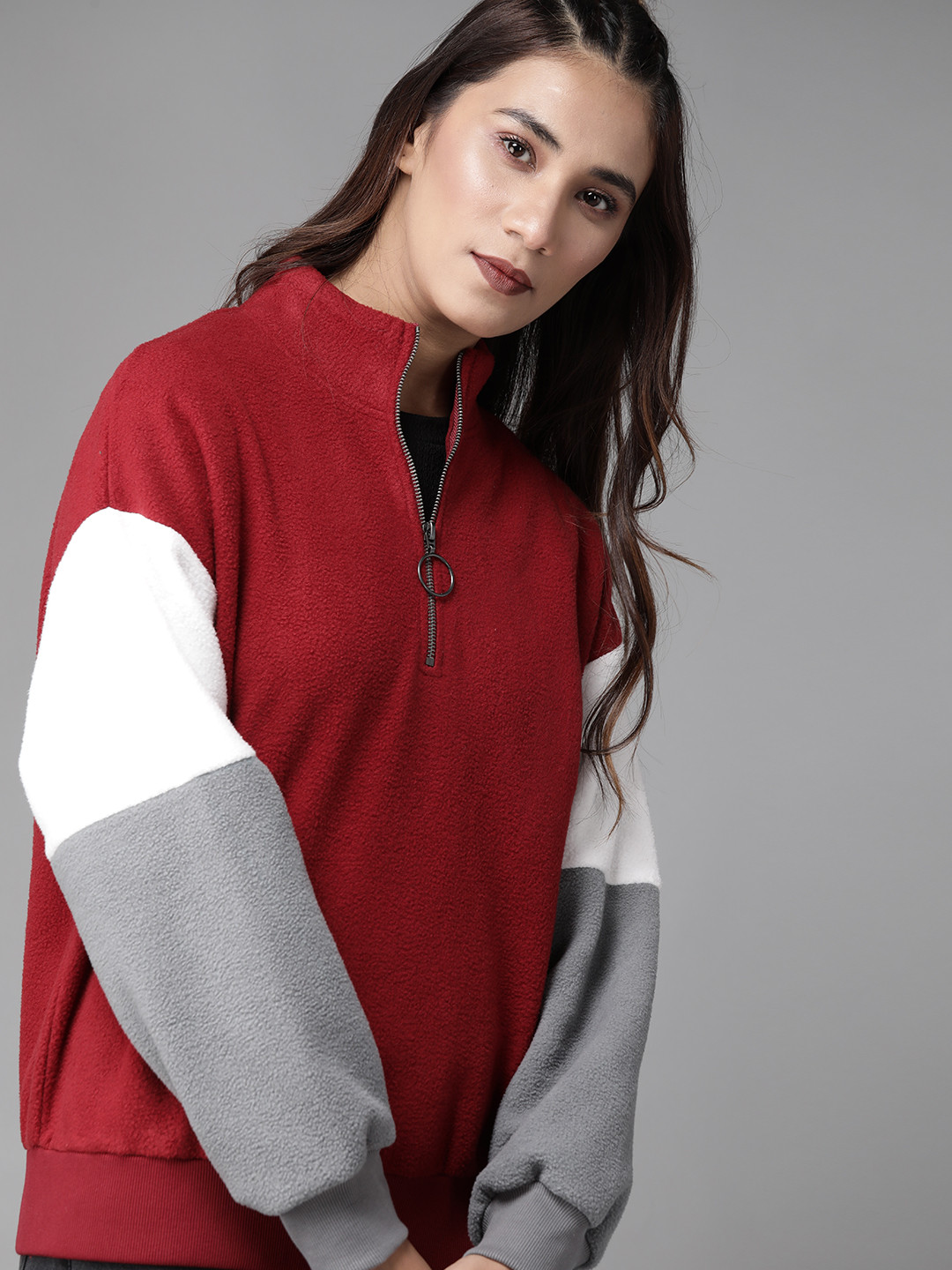 

Roadster Women Red Solid Sweatshirt