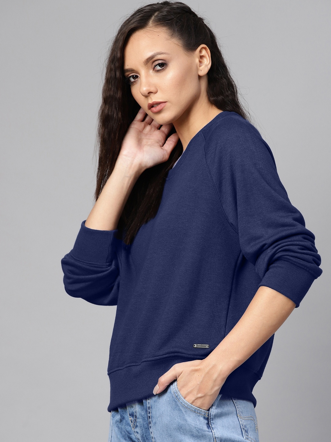 

Roadster Women Navy Blue Solid Sweatshirt