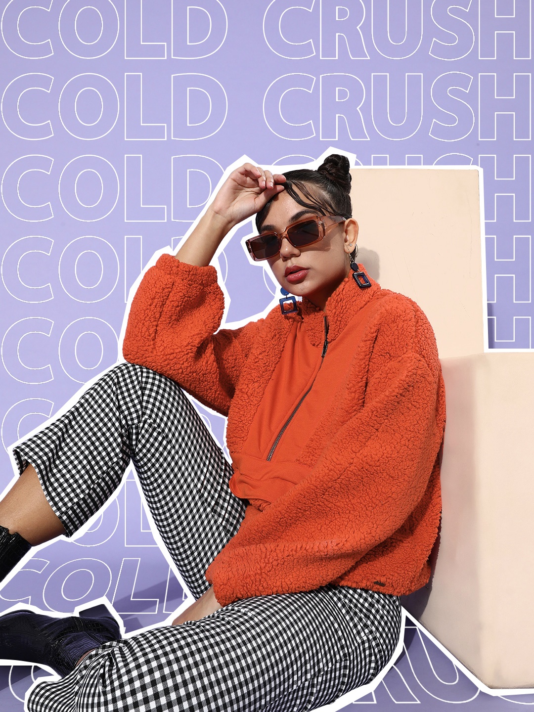 

Roadster Women Coral Red Sherpa Detail Solid Sweatshirt