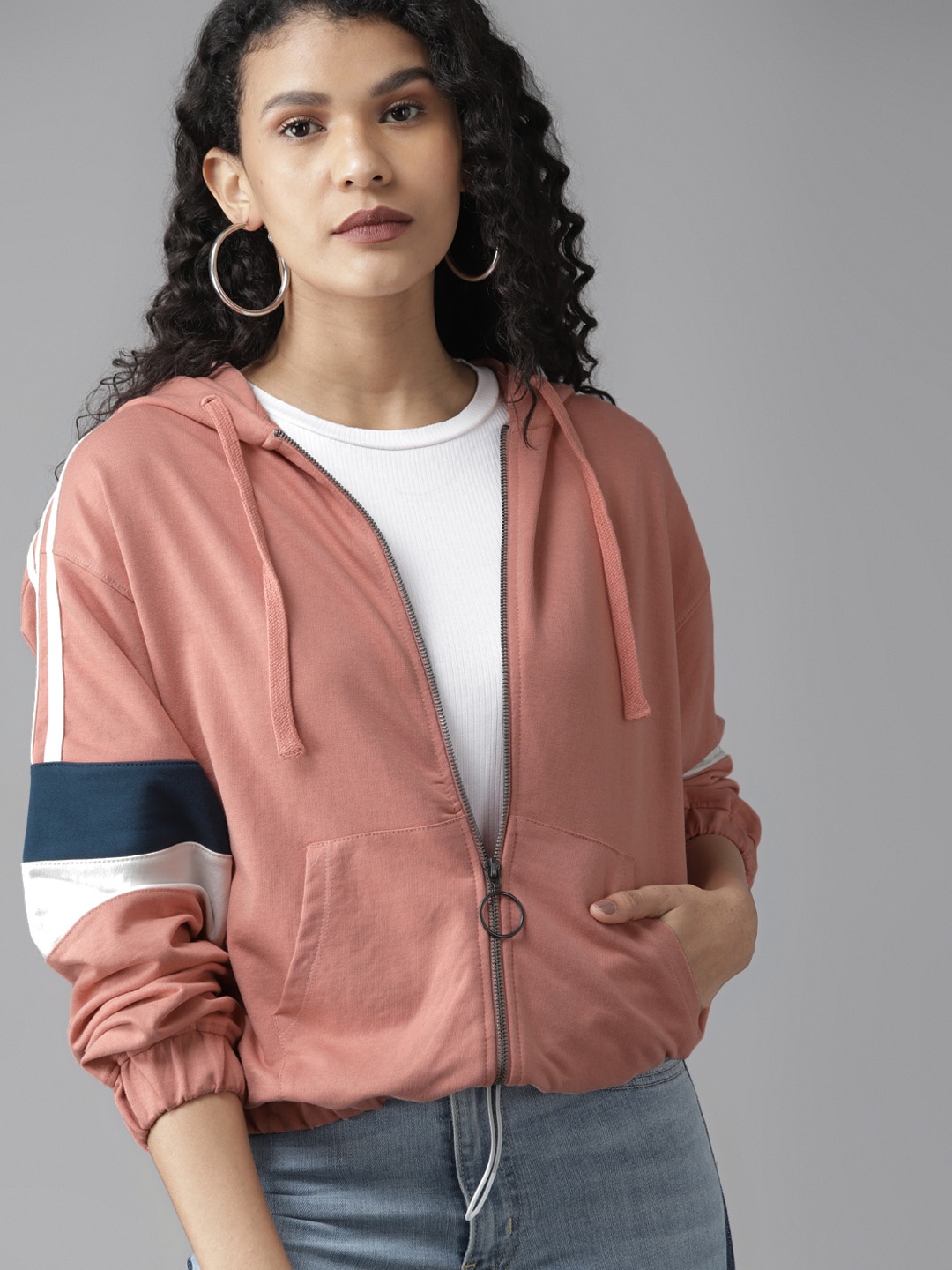 

Roadster Women Dusty Pink Solid Hooded Sweatshirt
