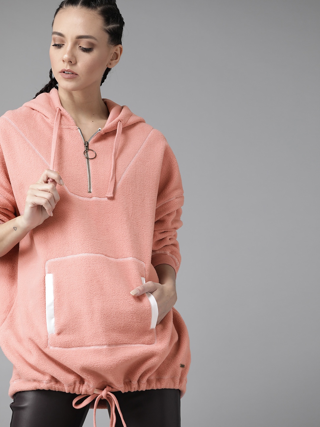 

Roadster Women Pink Solid Hooded Fleece Sweatshirt