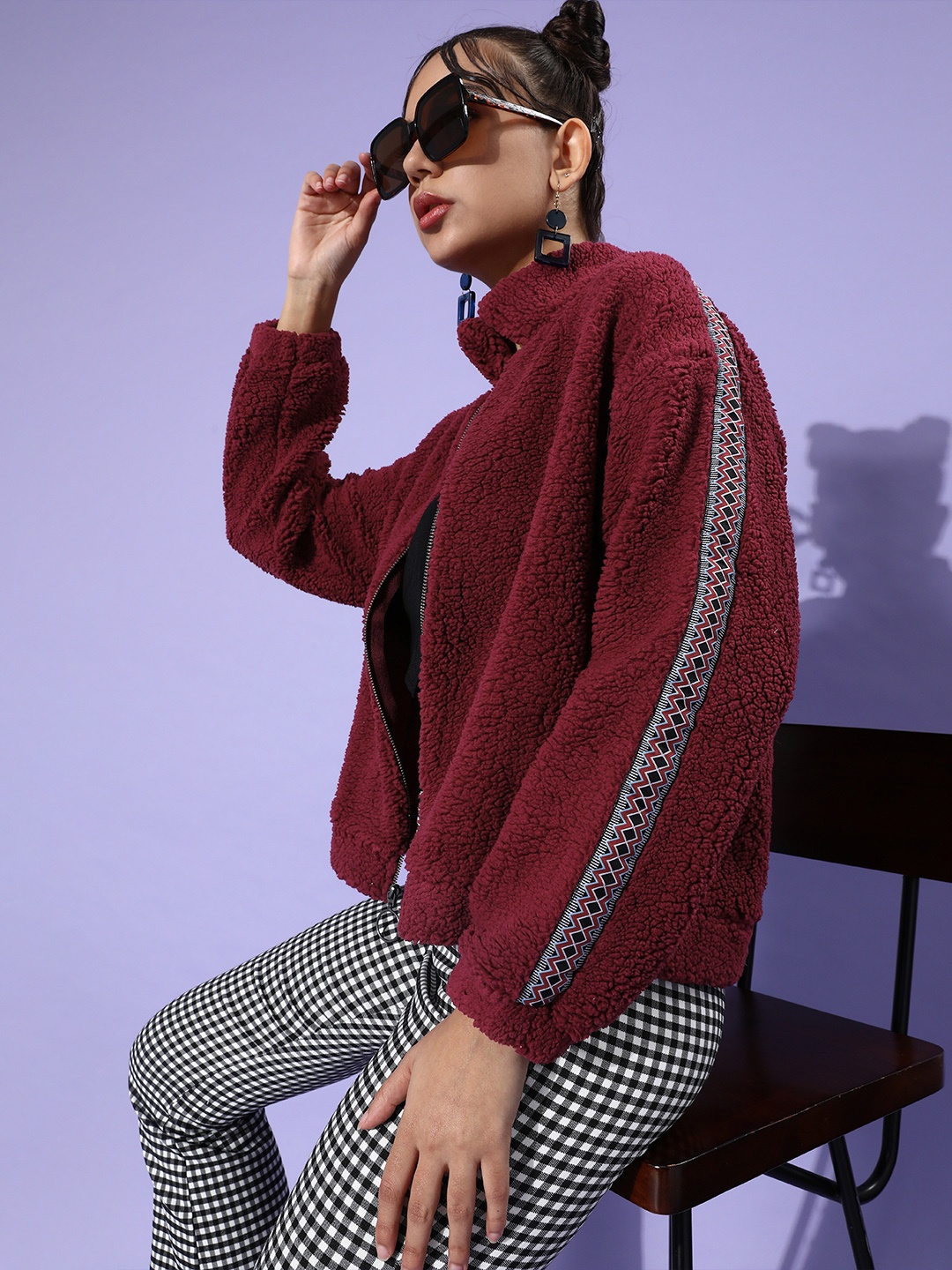 

Roadster Women Burgundy Solid Sherpa Sweatshirt